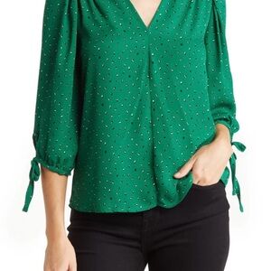 Renee C. Emerald Blouse with Tie Sleeves